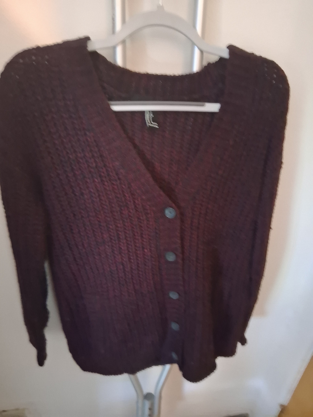 Size Small Cardigan Sweater - Burgundy Front Buttons Pockets